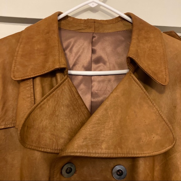 VTG Men’s Leather Double Breasted Trench Coat - Picture 6 of 12